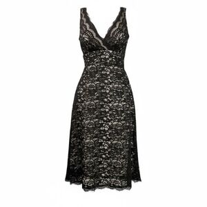 WHBM Black Lace Goth Dress Nude Lining Bow Tie Back Size 2